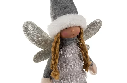 Zâna de Crăciun argintie cu aripi – 40 cm