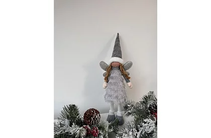 Zâna de Crăciun argintie cu aripi – 40 cm