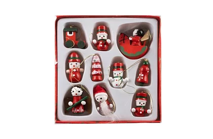 Ornamente din lemn de Crăciun - 10 bucăți