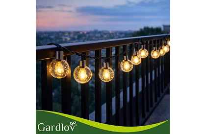 Șir decorativ de lumini solare pentru exterior Balls – 10 metri, alb cald