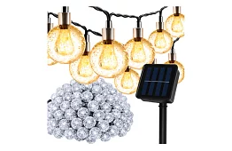 Șir decorativ de lumini solare pentru exterior Balls – 10 metri, alb cald