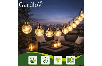 Șir decorativ de lumini solare pentru exterior Balls – 7 metri, alb cald