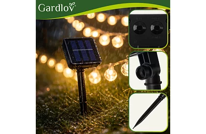 Șir decorativ de lumini solare pentru exterior Balls – 7 metri, alb cald