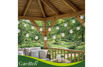 Șir decorativ de lumini solare pentru exterior Balls – 7 metri, alb cald