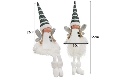 Zgânda de Crăciun albă, așezată, cu aripi – 32 cm