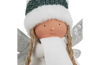 Zgânda de Crăciun albă, așezată, cu aripi – 32 cm