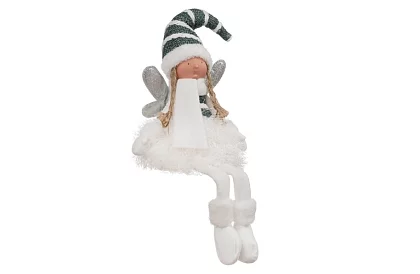 Zgânda de Crăciun albă, așezată, cu aripi – 32 cm