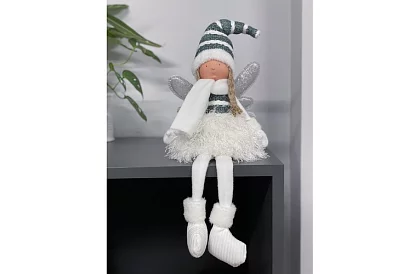 Zgânda de Crăciun albă, așezată, cu aripi – 32 cm