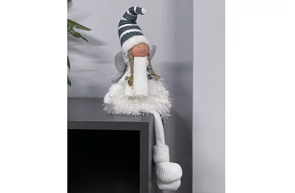 Zgânda de Crăciun albă, așezată, cu aripi – 32 cm