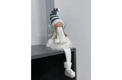 Zgânda de Crăciun albă, așezată, cu aripi – 32 cm