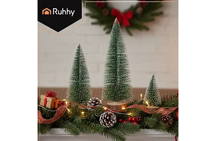 Mini brad Christmas trees - set of 3 snow-covered trees