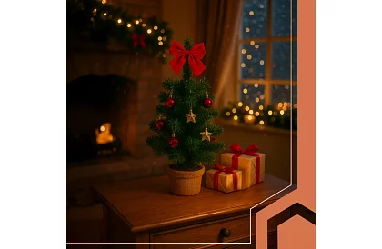 Pomul artificial de Crăciun mic de 45 cm – decorat