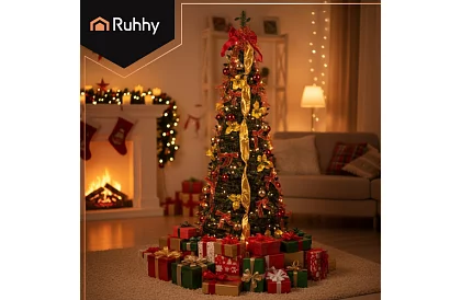 Pom de Crăciun artificial pliabil 180 cm – decorat