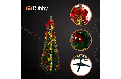 Pom de Crăciun artificial pliabil 180 cm – decorat