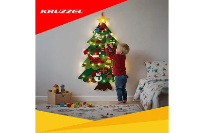 Pom de brad de Crăciun din fetru pentru perete cu iluminare LED
