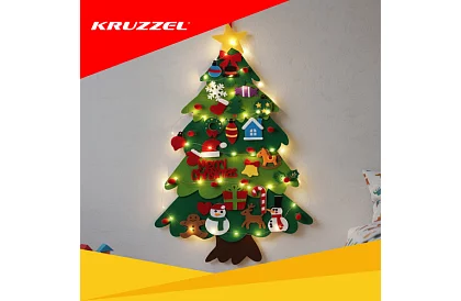 Pom de brad de Crăciun din fetru pentru perete cu iluminare LED