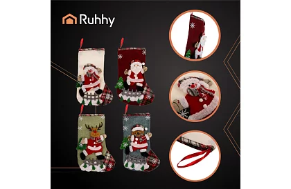 Sosete decorative de Crăciun - set de 4 bucăți cu diferite motive