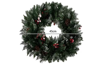 Coroana decorativă acoperită cu zăpadă pentru ușă