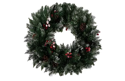 Coroana decorativă acoperită cu zăpadă pentru ușă