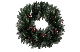 Coroana decorativă acoperită cu zăpadă pentru ușă