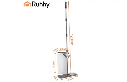 Mop plat cu fund plat + găleată de 8,5 litri – cu două compartimente și accesorii