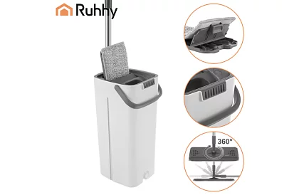 Mop plat cu fund plat + găleată de 8,5 litri – cu două compartimente și accesorii