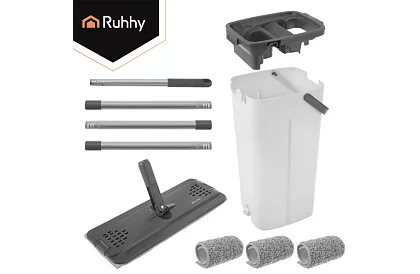 Mop plat cu fund plat + găleată de 8,5 litri – cu două compartimente și accesorii