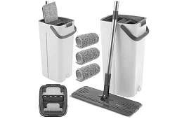 Mop plat cu fund plat + găleată de 8,5 litri – cu două compartimente și accesorii