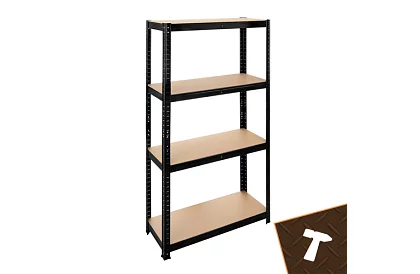 Raft metalic negru de depozit, 4 rafturi - 150x75x30 cm