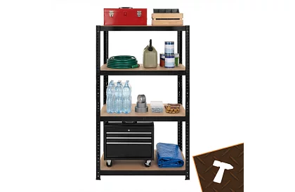 Raft metalic negru de depozit, 4 rafturi - 150x75x30 cm