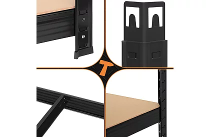 Raft metalic negru de depozit, 4 rafturi - 150x75x30 cm