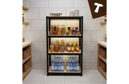 Raft metalic negru de depozit, 4 rafturi - 150x75x30 cm