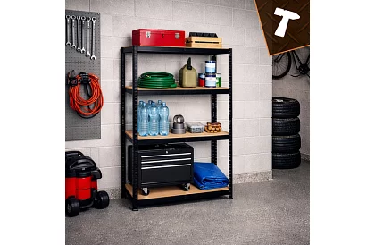 Raft metalic negru de depozit, 4 rafturi - 150x75x30 cm