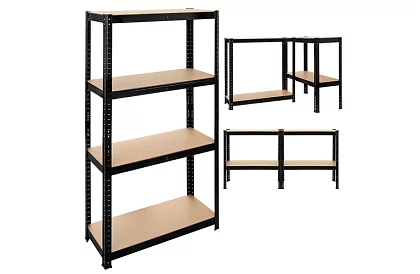 Raft metalic negru de depozit, 4 rafturi - 150x75x30 cm