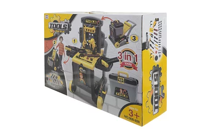 Atelier pentru copii 3 în 1, cărucior cu unelte - 59 de piese