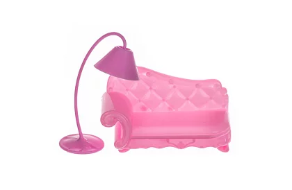 Casă de păpuși cu trei etaje, cu balcon + păpușă + 22 de piese de mobilier