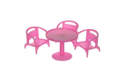 Casă de păpuși cu trei etaje, cu balcon + păpușă + 22 de piese de mobilier