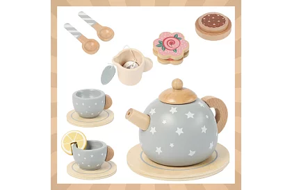 Set de ceai din lemn - gri
