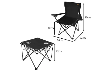 Set de camping, negru - masă de pescuit + două scaune