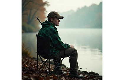 Set de camping, negru - masă de pescuit + două scaune