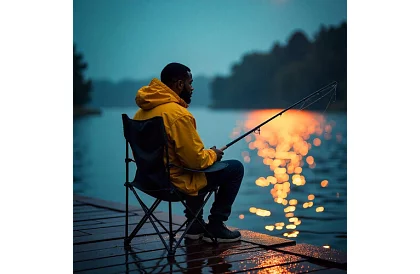 Set de camping, negru - masă de pescuit + două scaune