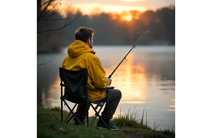 Set de camping, negru - masă de pescuit + două scaune