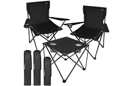 Set de camping, negru - masă de pescuit + două scaune