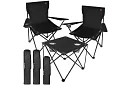 Set de camping, negru - masă de pescuit + două scaune