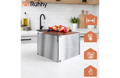 Formă de tort rectangulară ajustabilă 20–38 × 24–45 cm, înălțime 15 cm