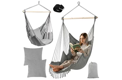 Scaun suspendat de grădină BOHO 2 în 1 - gri