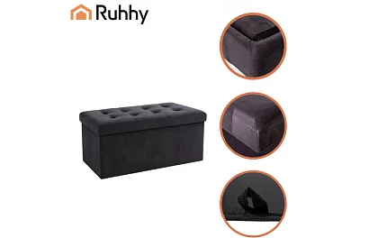 Taburet de depozitare pliabil din catifea 76 × 38 × 38 cm – gri