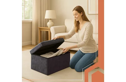 Taburet de depozitare pliabil din catifea 76 × 38 × 38 cm – gri