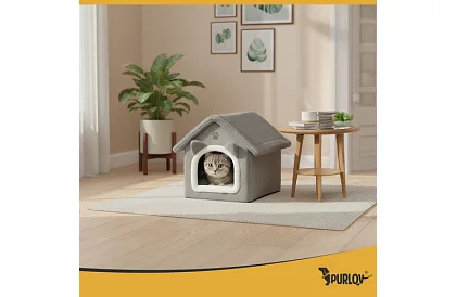 Pat de pisică – căsuță cu acoperiș cu fermoar 39 × 38 × 35 cm