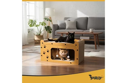 Șcărăci și adăpost pentru pisici 3 în 1 – 29 × 55 × 29 cm